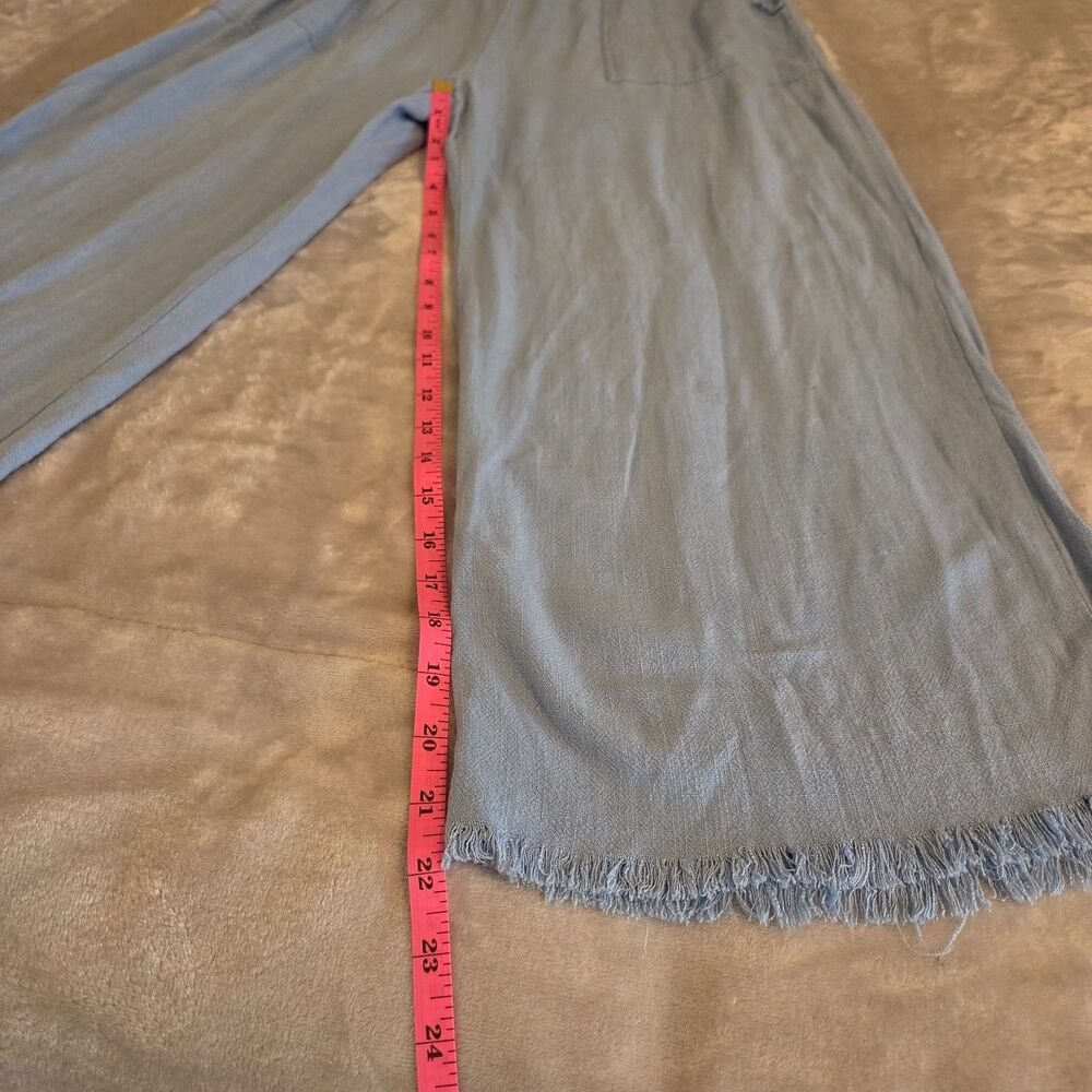 Umgee Womens MEDIUM Dusty Blue Frayed Edge Wide Leg Jumpsuit - Picture 7 of 8
